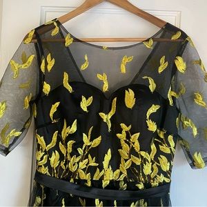 NWOT Sequined gown, black mesh with gold floral sequins throughout